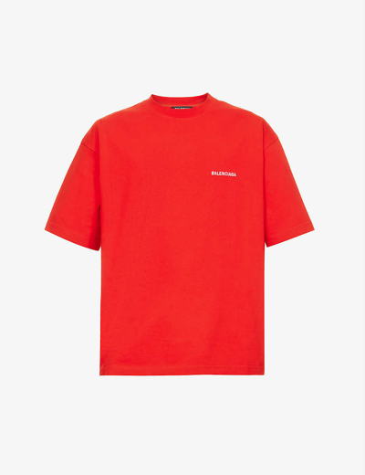 Shop Balenciaga Logo-embroidered Oversized Cotton-jersey T-shirt In Bright Red/white