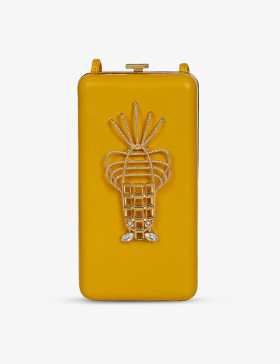 Shop La Maison Couture Sonia Petroff Lobster 24ct Yellow Gold-plated Brass And Swarovski Crystal-embellished Leather Clutch