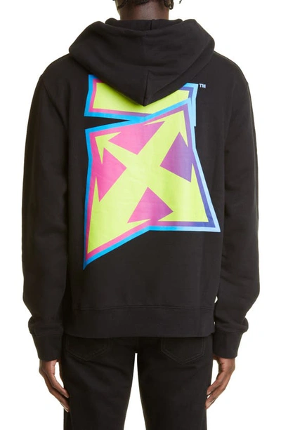 Shop Off-white Thunder Logo Cotton Hoodie In Black/ Green Fluo