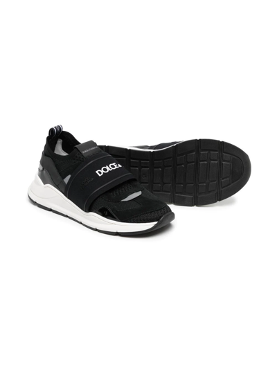 Shop Dolce & Gabbana Logo Strappy Sneakers In Black