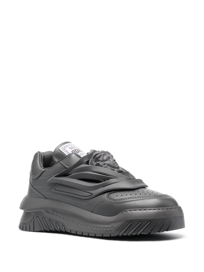Shop Versace Odissea Chunky Leather Sneakers In Grey