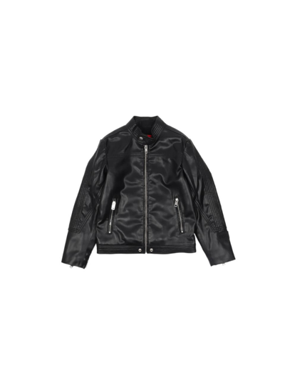 Shop Diesel Boys  Black Polyurethane Outerwear Jacket