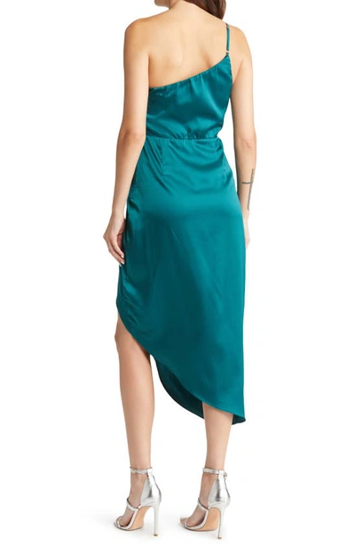 Shop Lulus Law Of Attraction On-shoulder Satin Cocktail Dress In Emerald Green
