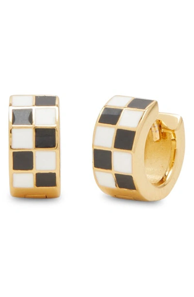Shop Petit Moments Checkered Huggie Hoop Earrings In Gold