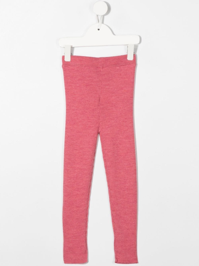 Shop Gucci Logo-embroidered Ribbed-knit Leggings In Pink