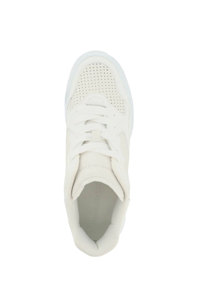 Shop Alexander Mcqueen Leather Court Mid-top Sneakers In White