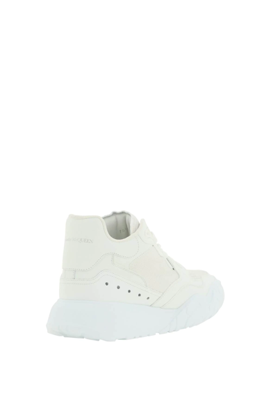 Shop Alexander Mcqueen Leather Court Mid-top Sneakers In White