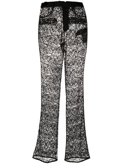 Shop Saint Laurent Straight-leg Floral Lace Trousers In Schwarz