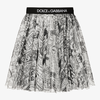 Shop Dolce & Gabbana Girls White Silk Graffiti Skirt