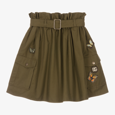 Shop Dolce & Gabbana Girls Khaki Green Cargo Skirt
