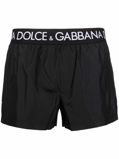 Shop Dolce & Gabbana Logo Beach Shorts In Nero