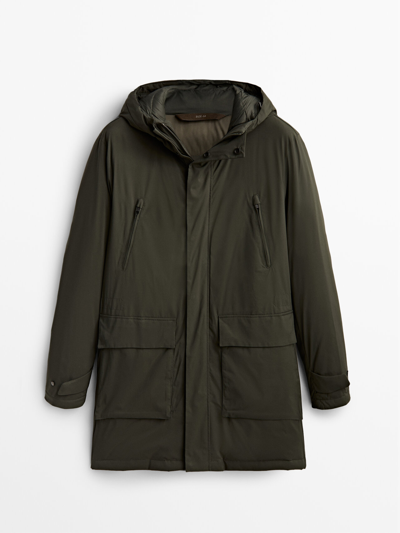 Massimo Dutti Feather Parka With Hood In Dark Green | ModeSens