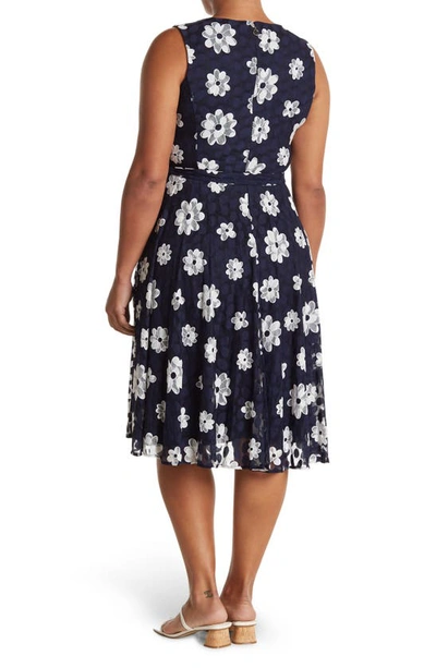 Shop Tommy Hilfiger Daisy Lace Floral Belted Dress In Sky Captain/ Ivory