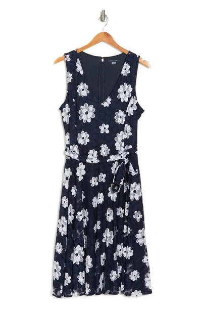 Shop Tommy Hilfiger Daisy Lace Floral Belted Dress In Sky Captain/ Ivory