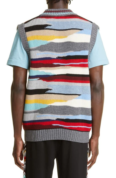 Shop Missoni Stripe Wool Sweater Vest In Multi Grey Base