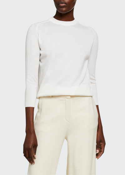 Shop Loro Piana 3/4-sleeve Featherweight Cashmere Sweater In White