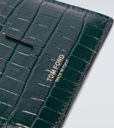 Shop Tom Ford T Line Croc-effect Leather Card Holder In Bottle Green