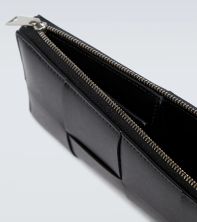 Bottega Veneta Intrecciato Leather Wallet In Black-silver