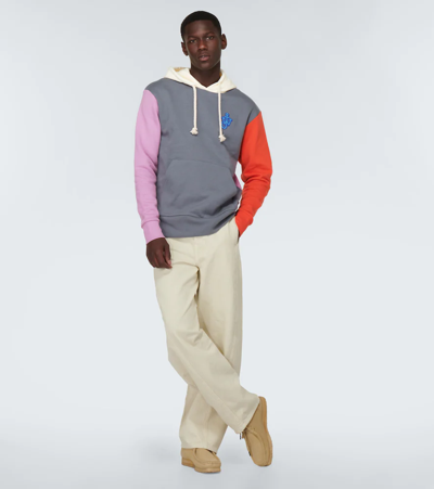 Shop Jw Anderson Hooded Cotton Sweatshirt In Grey/multi