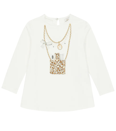 Shop Monnalisa Printed Cotton Jersey Top In Panna