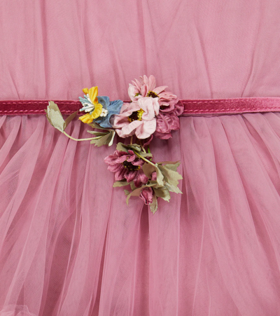 Shop Monnalisa Floral-embellished Tulle Dress In Cipria
