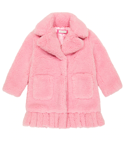 Shop Monnalisa Fringed Faux Fur Coat In Rosa Cipria