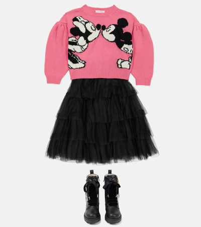 Shop Monnalisa X Disney® Intarsia Wool Sweater In Sachet Pink