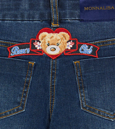 Shop Monnalisa Embroidered Wide-leg Jeans In Blu Stone Denim