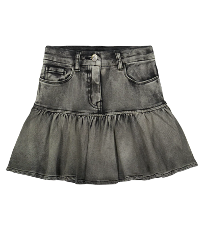 Shop Monnalisa X Disney® Embroidered Denim Skirt In Grey