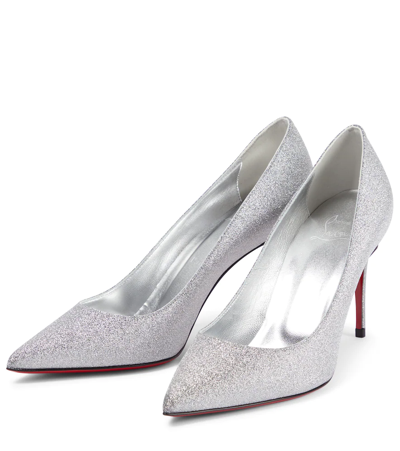 Christian Louboutin Kate 85 Leather Pumps In Silver/lin Silver