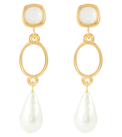Shop Erdem Drop Earrings With Pearls In Gold / White