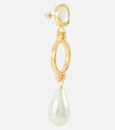 Shop Erdem Drop Earrings With Pearls In Gold / White