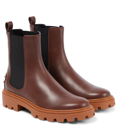 Shop Tod's Leather Chelsea Boots In Mogano