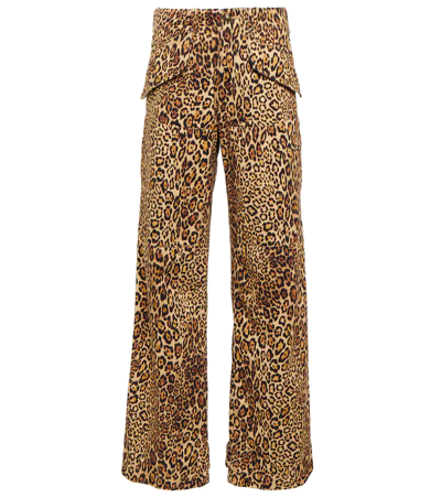 Shop Etro Leopard-print Cotton Cargo Pants In Beige