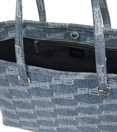 Shop Balenciaga Signature Medium East-west Denim Tote Bag In Blue