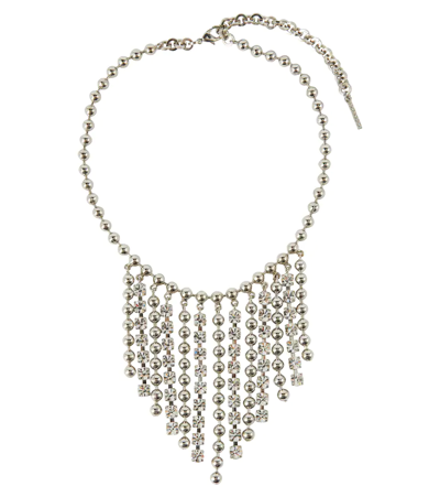 Shop Alessandra Rich Embellished Fringed Necklace In Cry-silver