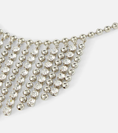 Shop Alessandra Rich Embellished Fringed Necklace In Cry-silver