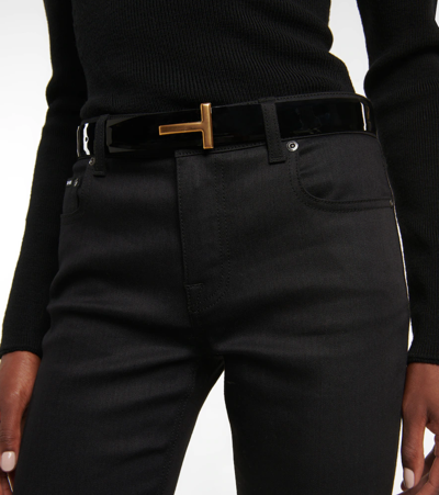 Tom Ford Reversible Belt With Logo Plaque In Black