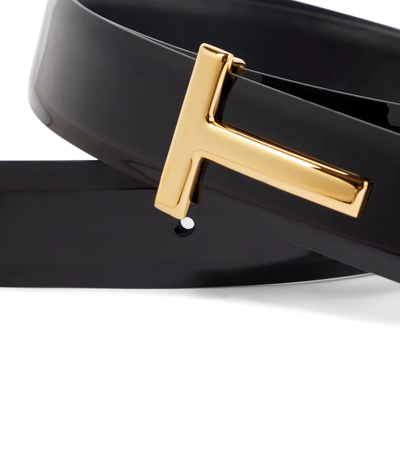Tom Ford Reversible Belt With Logo Plaque In Black
