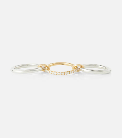 Shop Spinelli Kilcollin Libra Sterling Silver And 18kt Gold Ring With Diamonds In Sg