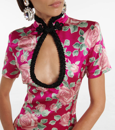 Shop Alessandra Rich Trimmed Silk Satin Minidress In Fuchsia-pink
