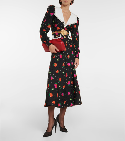 Shop Alessandra Rich Printed Jacquard Silk Midi Dress In Black