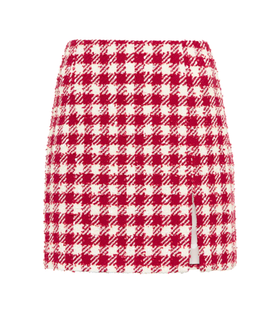 Shop Alessandra Rich Checked Wool-blend Bouclé Miniskirt In Red White