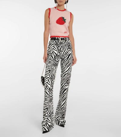 Shop Alessandra Rich Zebra-print High-rise Flared Pants In Black White