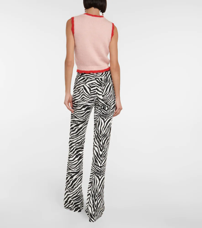 Shop Alessandra Rich Zebra-print High-rise Flared Pants In Black White