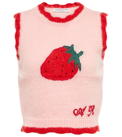 Shop Alessandra Rich Intarsia Mohair-blend Sweater Vest In Pink