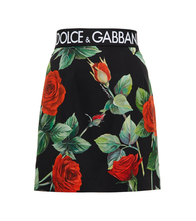 Shop Dolce & Gabbana Floral Silk-blend Miniskirt In Rose Fdo Nero