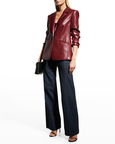 Shop Cinq À Sept Kylie Faux-leather Scrunched-sleeve Jacket In Oxblood