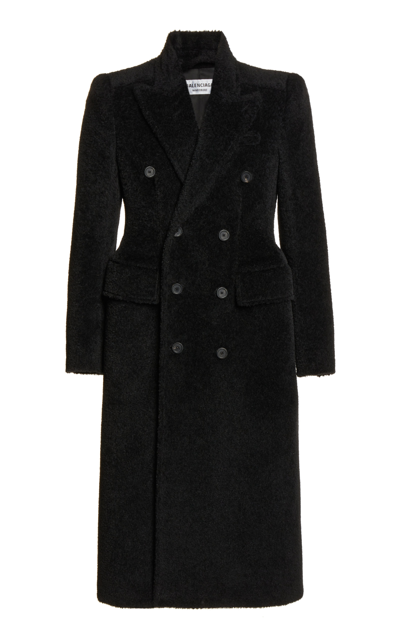 Shop Balenciaga Hourglass Double-breasted Coat In Black