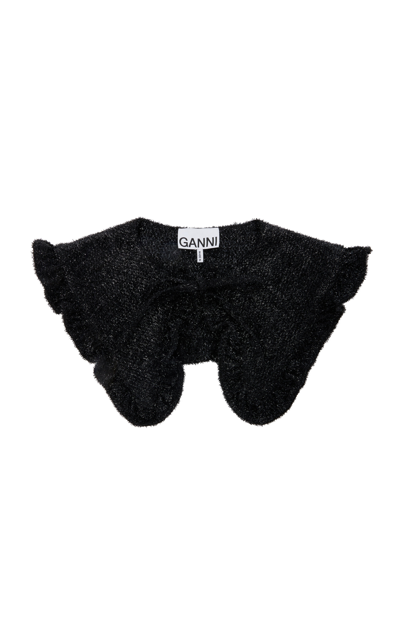 Shop Ganni Women's Ruffled Metallic-knit Collar In Black